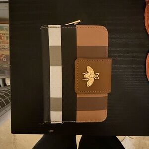 Striped Wallet with Gold Bee Accent